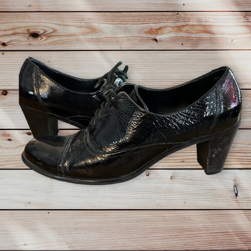 Nicole black patent leather booties